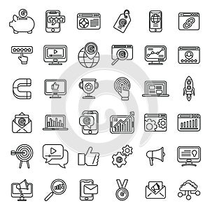 Online marketing icons set outline vector. Digital campaign