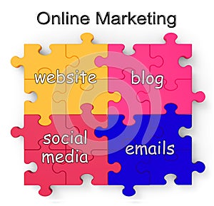 Online Marketing Puzzle Shows Websites And Blogs
