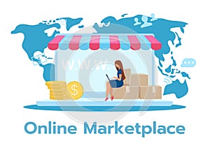 Online marketplace flat vector illustration