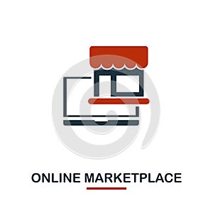 Online Marketplace icon in two colors. Creative black and red design from e-commerce icons collection. Pixel perfect simple online