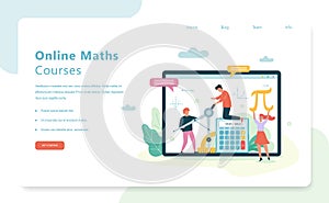 Online math courses web banner concept. School subject