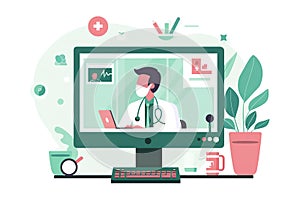 Online medical consultation concept with doctor on computer screen