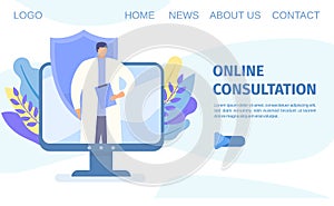Online medical consultation and diagnosis via mobile telephone app telemedicine concept flat vector illustration.