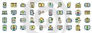 Online medical consultation icons set vector color line