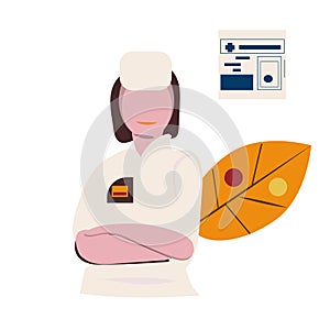 Online Medical help line Icon. Female Doctor is with medical icon on background