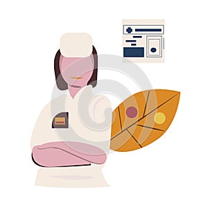 Online Medical help line Icon. Female Doctor is with medical icon on background