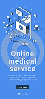 Online medical service mobile application isometric vector remotely internet doctor consultation