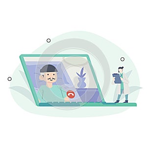 Online medical services illustration. Patients meeting with doctors online, having consultation and receiving digital prescription