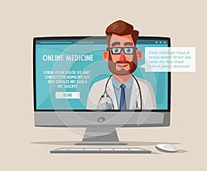 Online medicine. Funny character design. Cartoon vector illustration