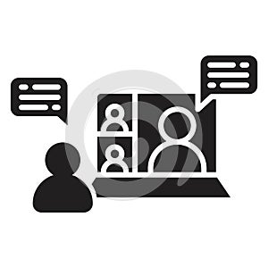 Online meeting glyph icon vector, video conference symbol