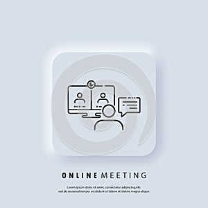 Online meeting. Live webinar banner. Watching on laptop online streaming, video training, seminar. Educational resources line icon