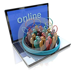 Online meeting. People talk meet in a social media network speec