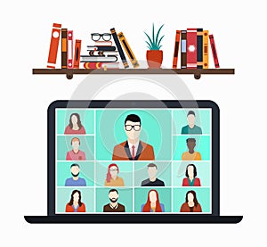 Online meeting of people with teleconference remote working, or learning. Virtual communication in zoom