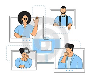 Online meeting. Video call conference. People connecting together