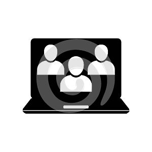 Online meetup glyph icon. Team business meeting with teamwork collaboration. Business startup communication. Distant work group.