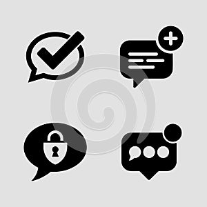 Online Messaging and Chat Icons solid icon set. chat app messaging conversation bubbles solid icons