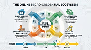 Online Micro-Credential Ecosystem Infographic for Skill Development and Career Advancement