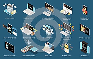 Online Mobile Banking Services Isometric Set