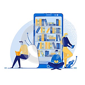Online Mobile Library Concept, Reading Books.