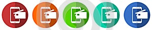 Online, mobile payment icon set, flat design vector illustration in 5 colors options for webdesign and mobile applications