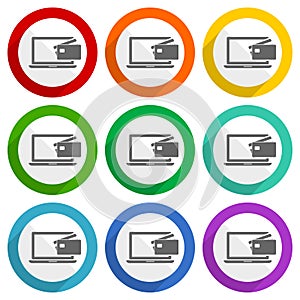 Online, mobile payment vector icons, flat design colorful web buttons