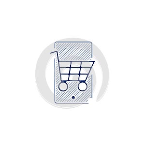 online mobile shopping line. online shopping isolated simple hand drawn pen style line icon
