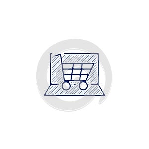 Online mobile shopping sign. online shopping isolated hand drawn pen style line icon