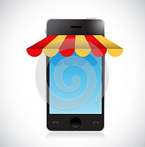 online mobile shopping store tent illustration