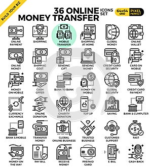 Online money transfer payment icons