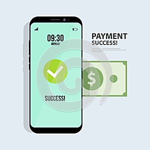 Online money transfer payment success illustration vector. Payment by money using smartphone, approved payment