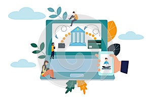 Online money transfer. People send money via smartphone. internet banking. worldwide payment. Flat vector illustration.