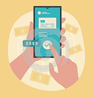 Online Money Transfer by Smartphone Concept Illustration