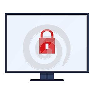 Online monitor care icon cartoon vector. Lock web
