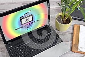 Online movie tickets buying concept on a laptop