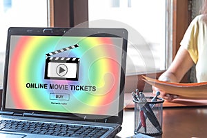 Online movie tickets buying concept on a laptop screen