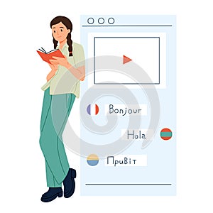 Online multi language translator app concept. Multilingual communication between people. Using