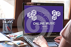 Online music concept on a laptop screen