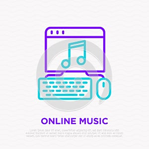 Online music icon: opened web site on computer