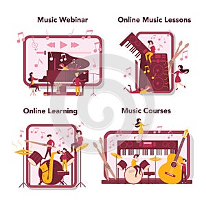 Online music learning set. Young performer playing music