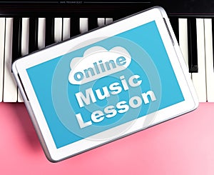 Online Music lesson on tablet screen