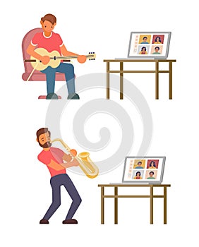 Online music masterclass, vector flat style design illustration photo