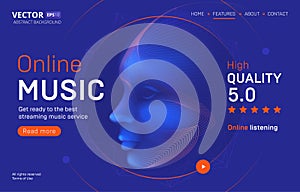 Online music streaming service landing page template with a high-quality rating. Abstract outlined vector illustration of a cyber