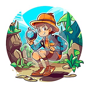 Online navigation, GPS and compass navigation. Adventure Geocaching treasure hunt in nature. Cartoon vector illustration. isolated