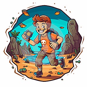 Online navigation, GPS and compass navigation. Adventure Geocaching treasure hunt in nature. Cartoon vector illustration. isolated