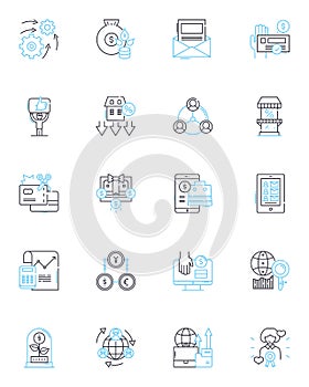 Online nerk linear icons set. Connectivity, Virtual, Internet, Accessible, Globalization, Communication, Digitization