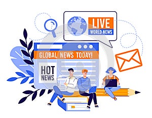 Online news and information website concept with cartoon people