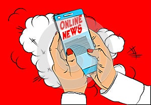 Online news on a mobile phone. Newspaper portal on internet.