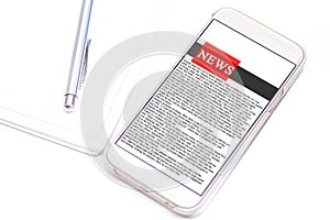 Online news on a mobile phone. Close up of businesswoman reading news or articles in a smartphone screen application.