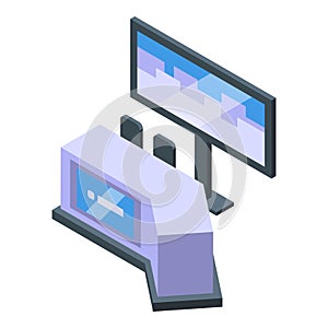 Online news production icon isometric vector. Female persona