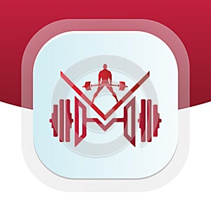 Online nutrition and fitness coaching with dumbbell icon. Physical fitness vector logo design